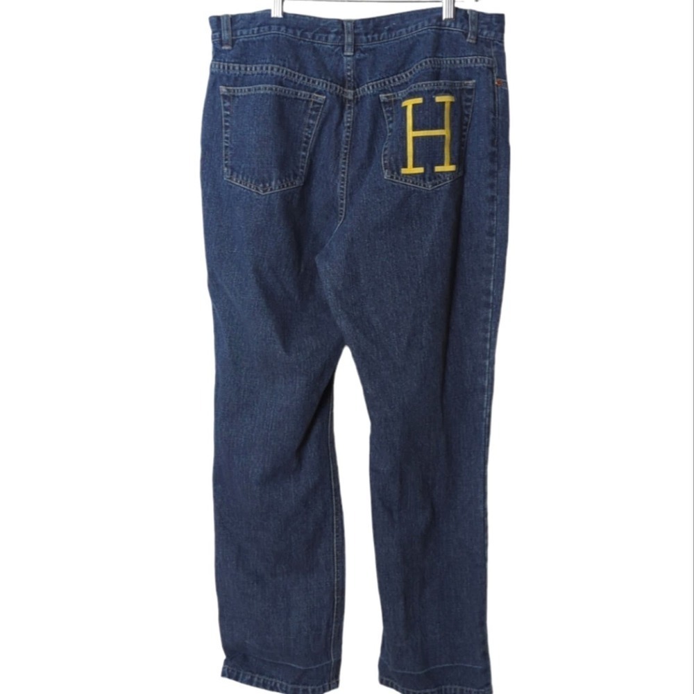 Vintage Tommy Hilfiger Embroidered Logo Wide Straight Leg Rigid Jeans Size 14